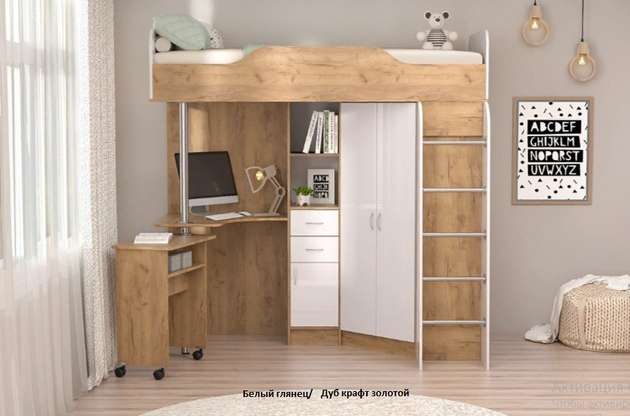 АКЦИЯ!!! Кровать-чердак «Бриз-1» фасад Белый глянец!!!! в Нижнем Новгороде