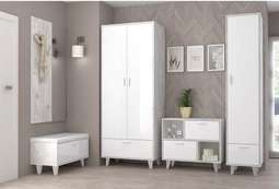 Прихожая модульная «ЭГО» Бетон светлый / Белый глянец