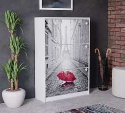 Тумба для обуви тип 1 исп. 3 (Белый/Белый с рисунком Paris)