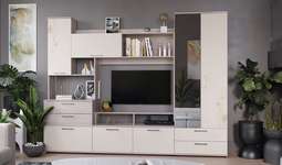 Модульная гостиная «Марта» (Ясень шимо/Сатин матовый с рисунком)