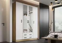 Шкаф 4-х дверный «КВАДРО» Дуб Вотан/Белый (Эра)