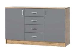 Комод «КЭТ-7» 2 створки/ 4 Ящ. Дуб крафт золотой/Миндаль, Графит