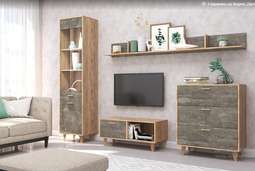 Гостиная «ЭГО» Дуб Крафт Золотой/ Камень Темный (Ножки)