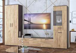 Гостиная «Белла» комплект 3 (модульная) Венге/Крафт золотой