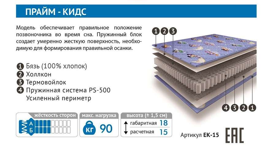 Матрас «Прайм-Кидс» (Мелодия сна) в Нижнем Новгороде фото 3