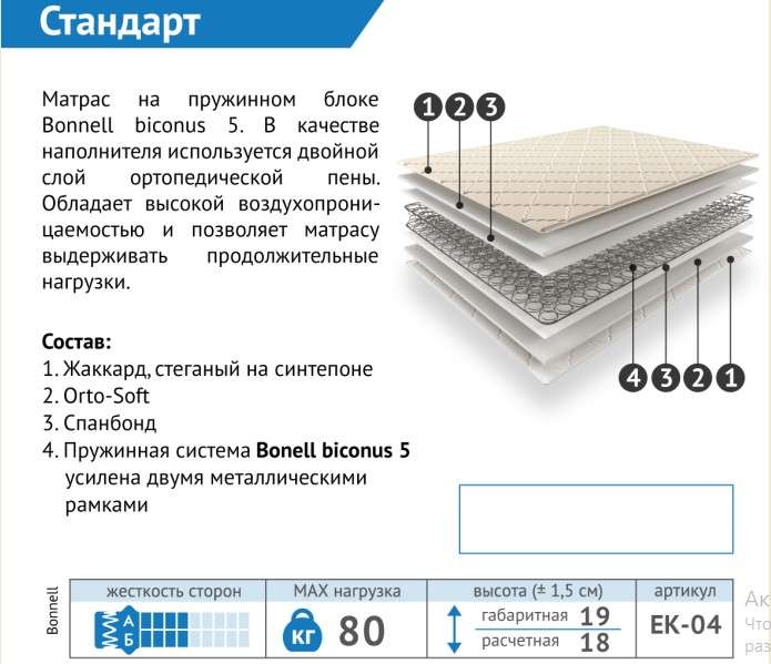 Матрас «Стандарт» ЕК-04 (Мелодия сна) в Нижнем Новгороде фото 3