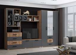 Гостиная «Нота-11» модульная (Графит/Крафт золотой)